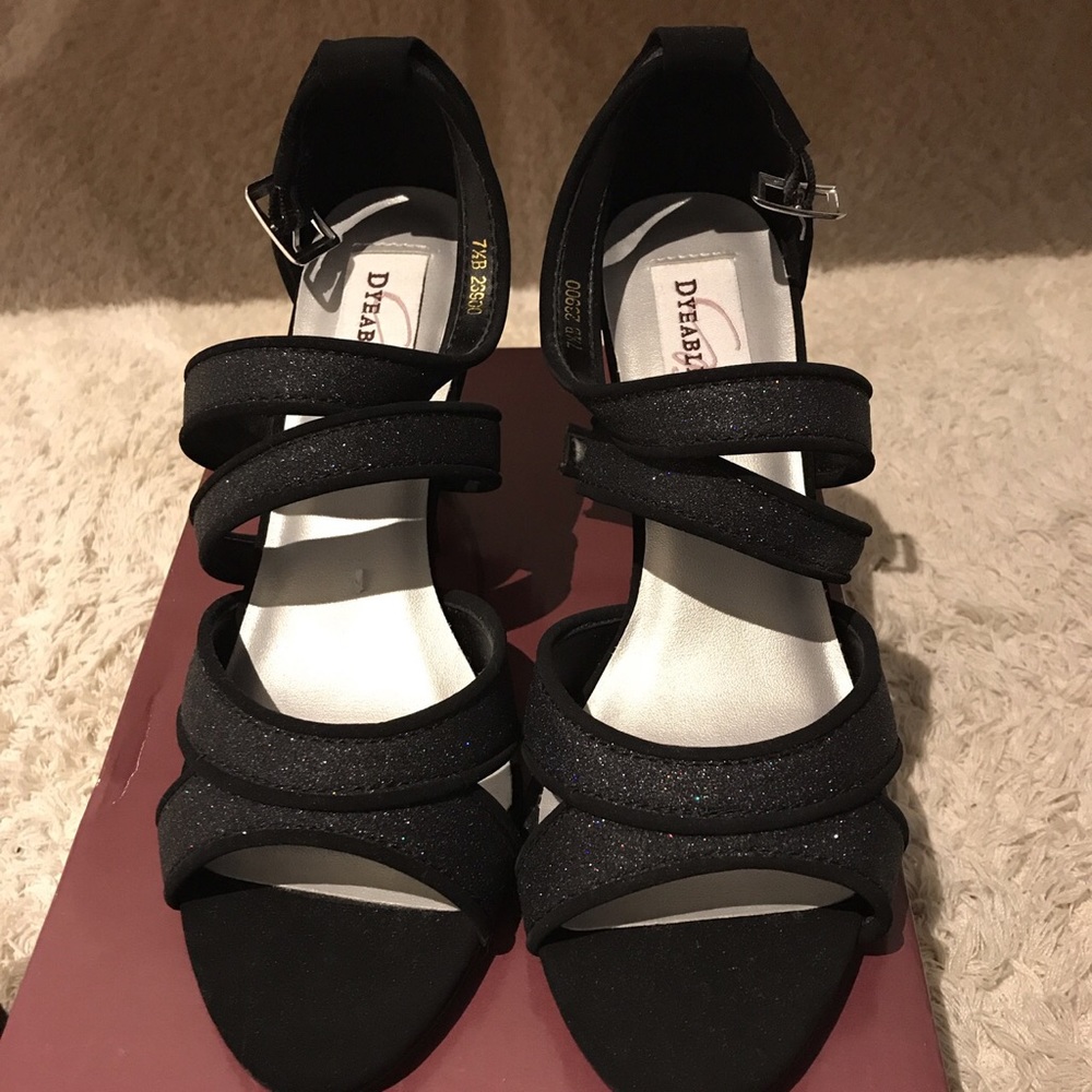 Black, two-inch, sparkly heels
